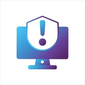 Computer illustration. computer with shield and alert symbol. Stock Illustration