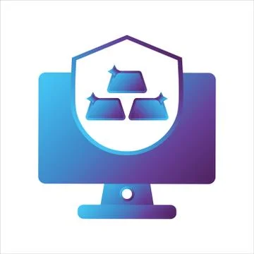Computer illustration. computer with shield and gold symbol Stock Illustration