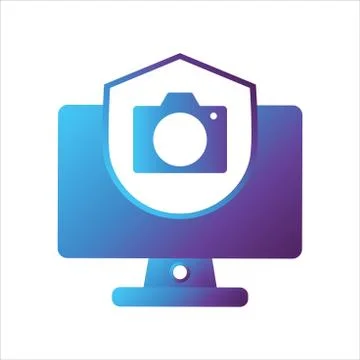Computer illustration. computer with shield and video recorder symbol. Stock Illustration