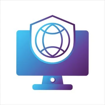 Computer illustration. computer with shield and globe symbol Stock Illustration