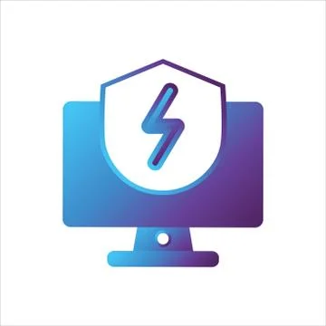Computer illustration. computer with shield and power symbol. Stock Illustration