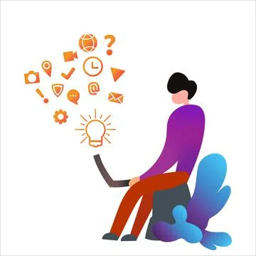 Computer ilustration concept. men with computer surfing on the internet Illustrazione stock