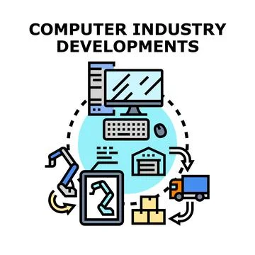 Computer industry developments integrating robotics, logistics, and technolog Stockillustratie