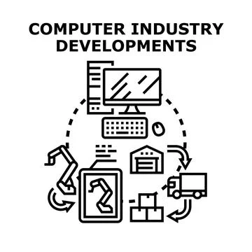 Computer industry developments integrating robotics, logistics, and technolog 스톡 일러스트
