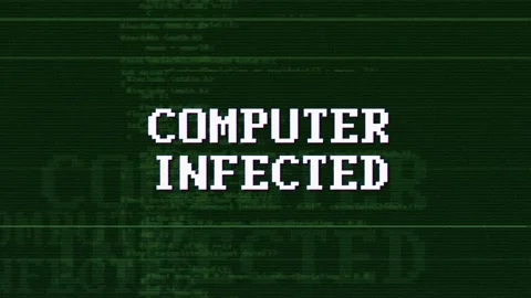 COMPUTER INFECTED Glitch Text Animation, Rendering, Background, with Alpha Matte Stock Footage 136562659
