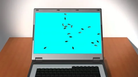 A computer is infected by an insect-like virus which fills the screen with bugs Stock Footage 12033980