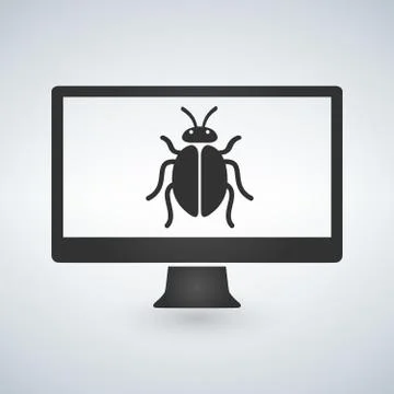 Computer is infected by malware, bug on screen vector illustration. Stock Illustration
