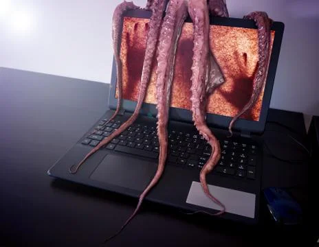 Computer infected by virus software. Cyber security concept. 库存照片