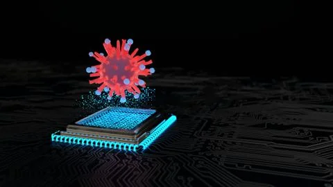 Computer infection by a virus. 3d illustration. イラスト素材