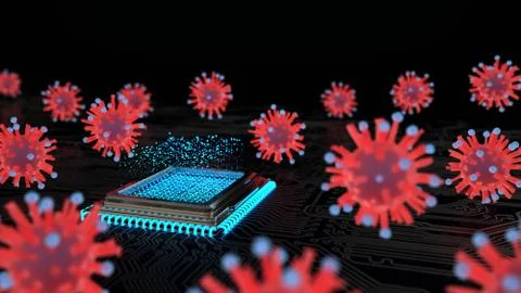 Computer infection by a virus. 3d illustration. 库存插图