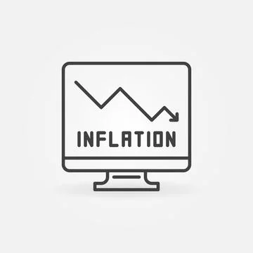 Computer with Inflation Falling Graph vector concept linear icon or symbol Illustrazione stock