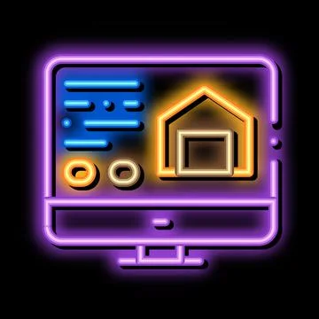 Computer information about house neon glow icon illustration Stock Illustration
