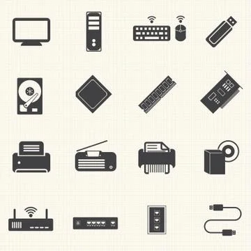 Computer infrastructure and Computer Accessories Icons with texture background. Stock Illustration