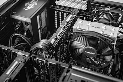 Computer installation. New processor Ryzen 7 and computer motherboard Asus rog 写真素材