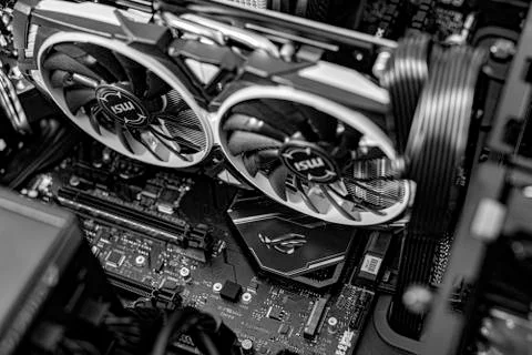 Computer installation. New processor Ryzen 7 and computer motherboard Asus rog 写真素材