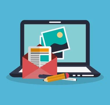 Computer with instant messaging related icons image Stock Illustration