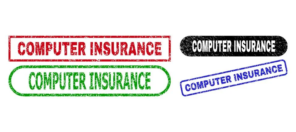 COMPUTER INSURANCE Rectangle Stamp Seals Using Grunge Surface Stock Illustration