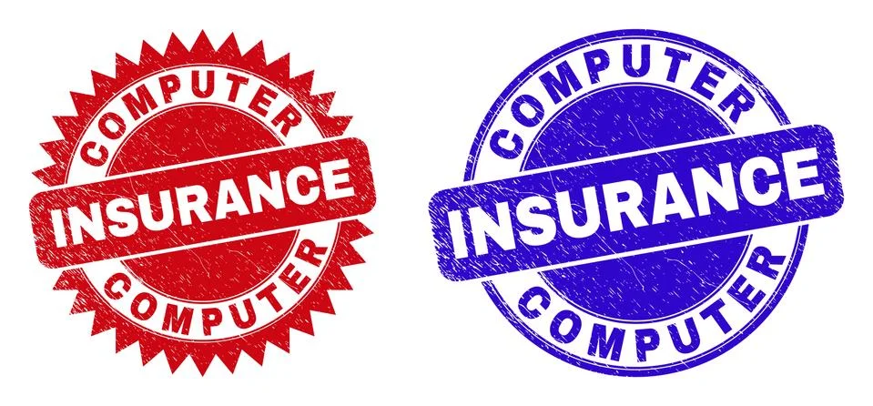 COMPUTER INSURANCE Round and Rosette Stamps with Unclean Texture Stock Illustration
