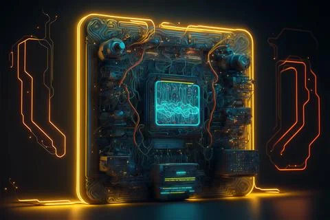 Computer integrated microchip circuit board for cyberspace server. Stock Illustration