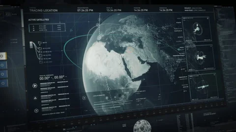 Computer Interface For Advanced Tracking Searching Global Map For Targets Stock Footage 254198348