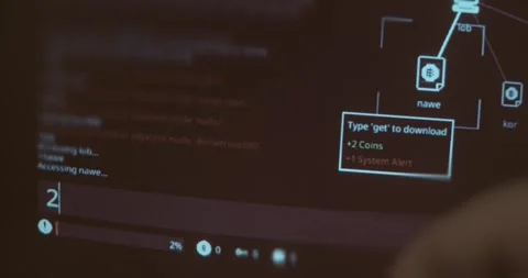 Computer interface with a command line terminal and a representation of a 스톡 동영상 321765543