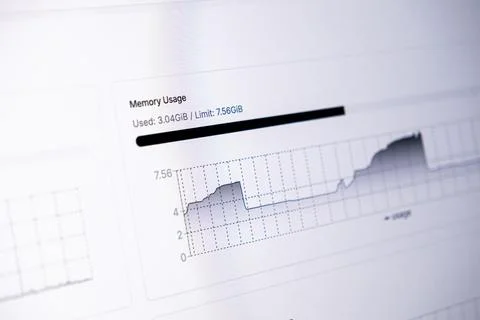 A computer interface displaying real-time memory usage statistics via a digital Stock Photos