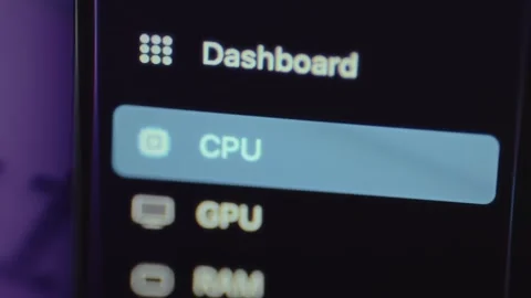 Computer interface for monitoring hardware providing information for CPU, GPU Stock Footage 327912498