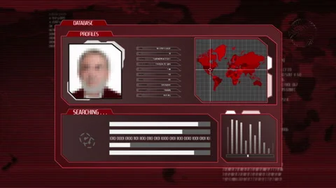 Computer interface searching in a database. People. Red. Subject found. Stock Footage 54841908