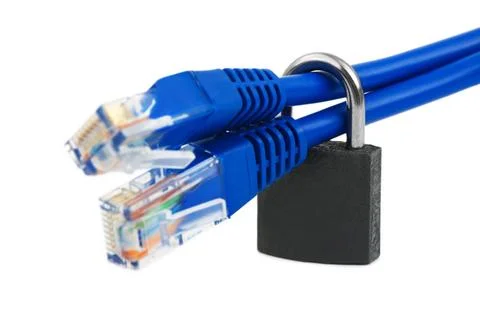 Computer internet cable and lock Computer internet cable and lock isolated... Stock Photos