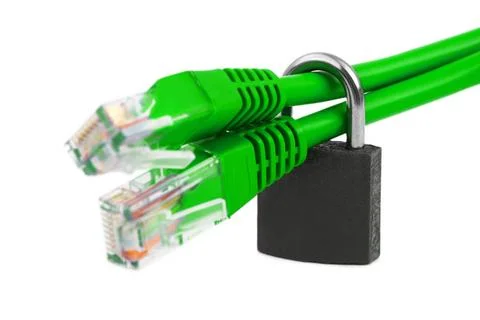 Computer internet cable and lock Computer internet cable and lock isolated... Stock Photos