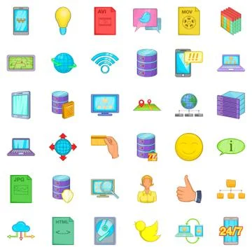 Computer internet icons set, cartoon style Illustrazione stock