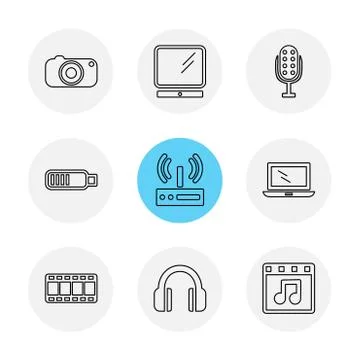 Computer,  internet , multimedia , infrared , camera ,eps icons set vector 스톡 일러스트
