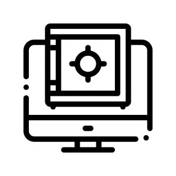 Computer Internet Safe Bank Vector Thin Line Icon Stock Illustration