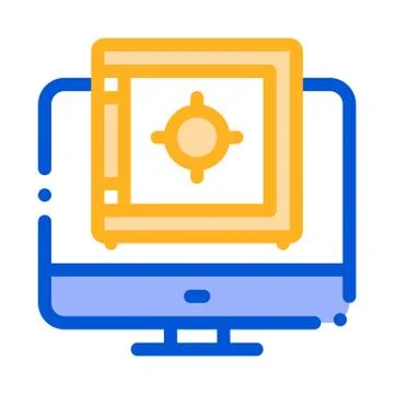 Computer Internet Safe Bank Vector Thin Line Icon Stock-Illustration