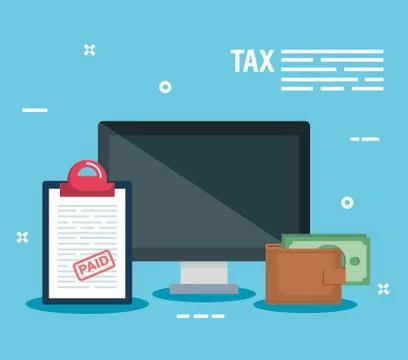 Computer with invoice report and wallet with money イラスト素材