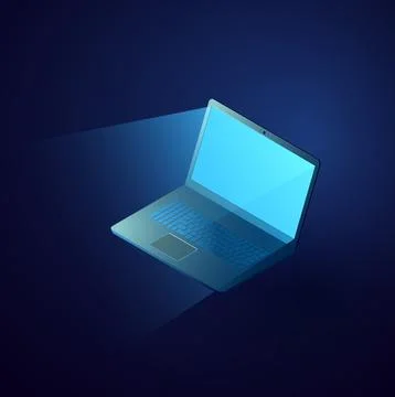 Computer isometric cloud network. Blue 3d cloud technology. Stock Illustration