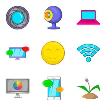 Computer issue icons set, cartoon style Stock Illustration