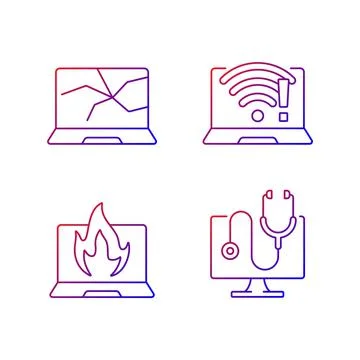 Computer issues gradient linear vector icons set Stock Illustration