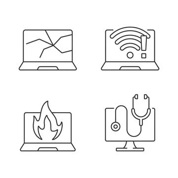 Computer issues linear icons set Stock Illustration