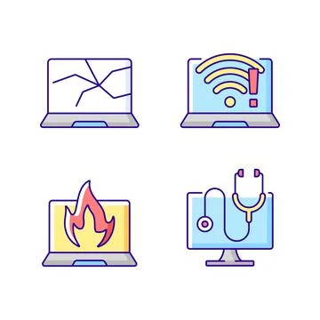 Computer issues RGB color icons set Stock Illustration