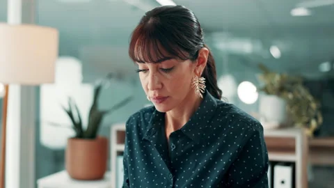 Computer, journalism and reading with woman writer in office for editing, news Stock Footage 330100516
