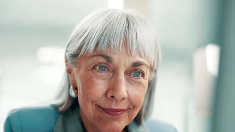 Computer, journalism and smile with business woman in office for editing, news Stock Footage 330099313