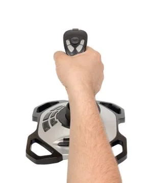 Computer joystick with hand isolated on white Stock Photos
