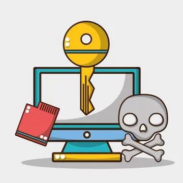 Computer with key and skull meltdown Stock Illustration
