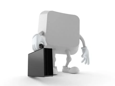 Computer key character holding briefcase Stock Photos