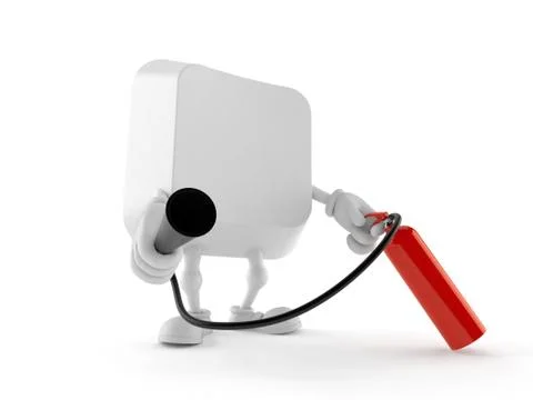 Computer key character holding fire extinguisher Stock Illustration