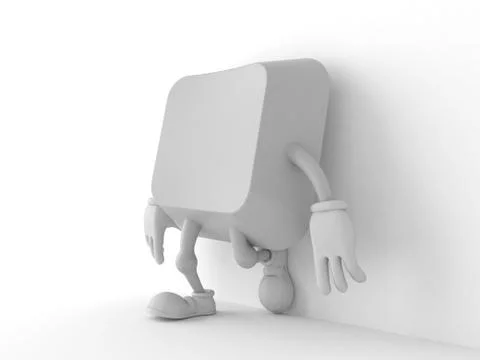 Computer key character leaning on wall on white background Stock Photos