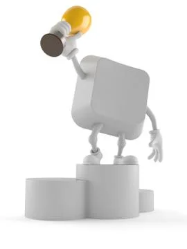 Computer key character on podium holding trophy Illustrazione stock