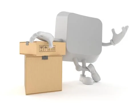 Computer key character with stack of boxes 스톡 일러스트