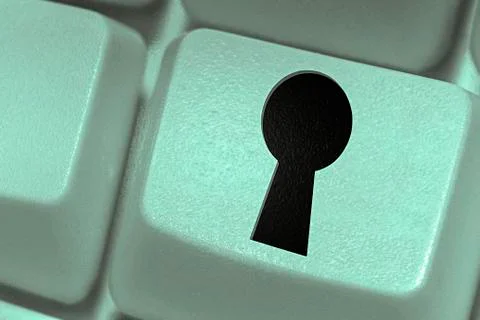 Computer key with keyhole concept Stock Photos